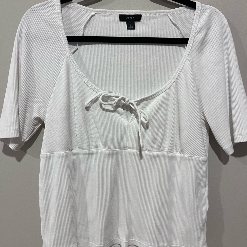 J. Crew White Short Sleeve Tie Front Blouse
